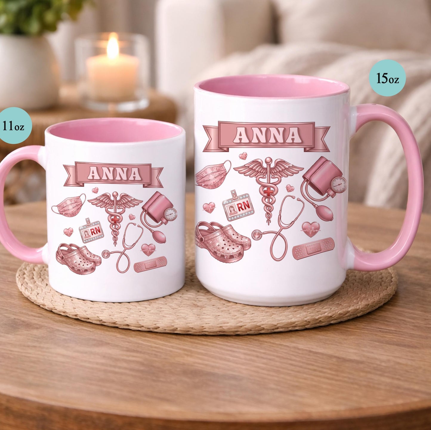 Personalized RN Life Mug, 3D Effect Medical Design, Nurse Appreciation Gift