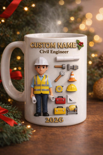 Personalized Civil Engineer 3D Embossed Mug, Custom Name Engineer Coffee Mug, Construction Worker Gift, Job Career Mug 2026