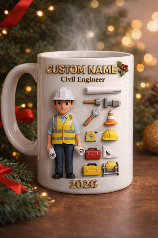 Personalized Civil Engineer 3D Embossed Mug, Custom Name Engineer Coffee Mug, Construction Worker Gift, Job Career Mug 2026