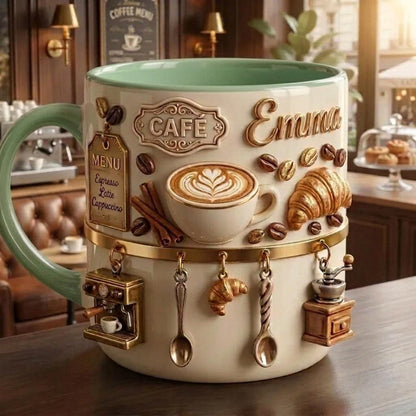 Personalized 3D Illusion Coffee Mug, Custom Name Barista Gift, Ceramic Latte Cup