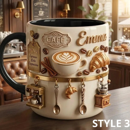 Personalized 3D Illusion Coffee Mug, Custom Name Barista Gift, Ceramic Latte Cup