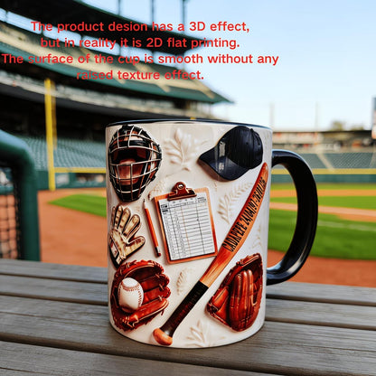 Personalized Baseball Lovers 3D Effect Mug, Gift For Sports Fan, Game Day Gift, Baseball Equipment Coffee Cup, Fathers Day, Valentine's Day