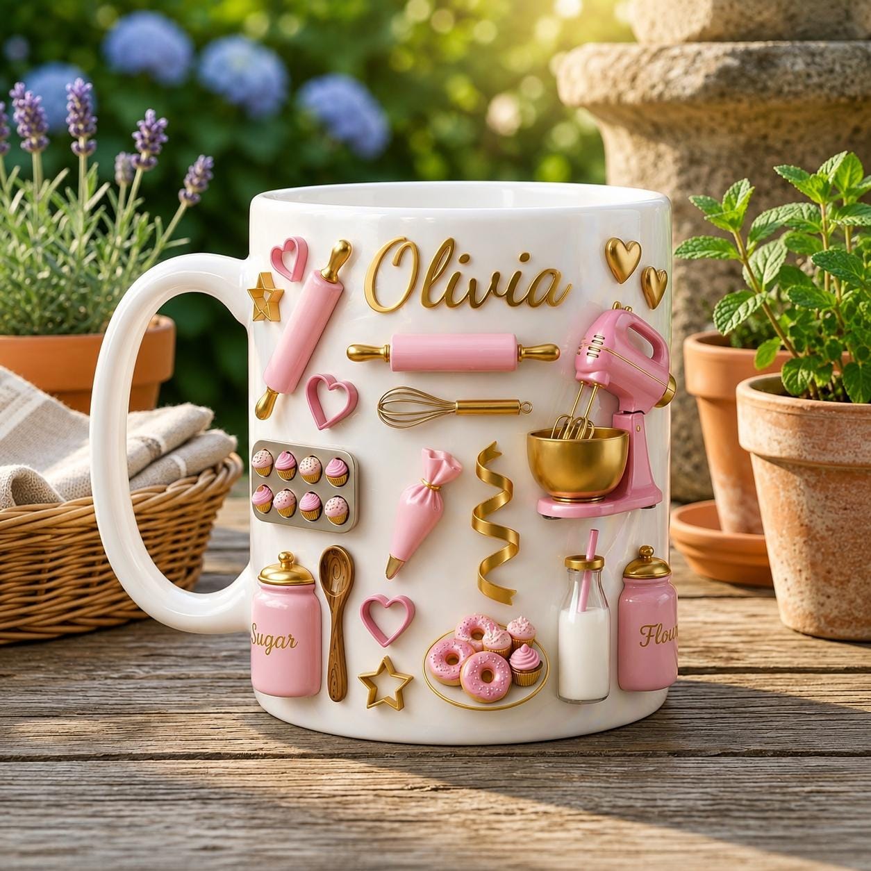Personalized Baking Mug, Custom Baker Gift, Bakery Theme Coffee Cup, Mom Kitchen Decor