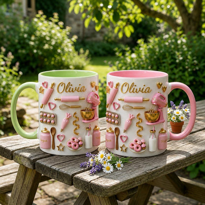Personalized Baking Mug, Custom Baker Gift, Bakery Theme Coffee Cup, Mom Kitchen Decor