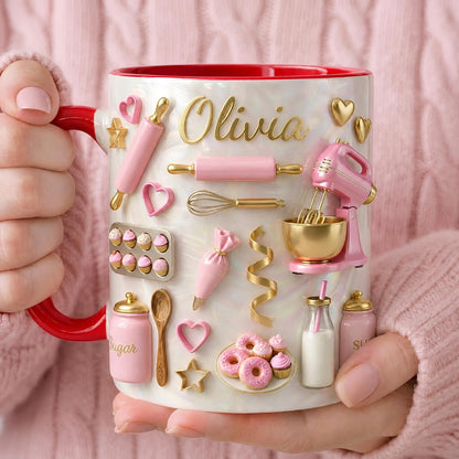 Personalized Baking Mug, Custom Baker Gift, Bakery Theme Coffee Cup, Mom Kitchen Decor
