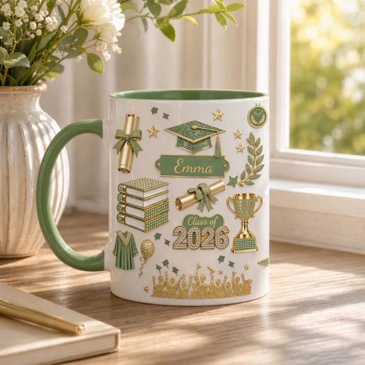 She Believed, She Achieved Personalized Accent Mug, Custom Name Graduation 3D Effect Mug, Class Of 2026, Graduation Mug Gift, c128PdWa