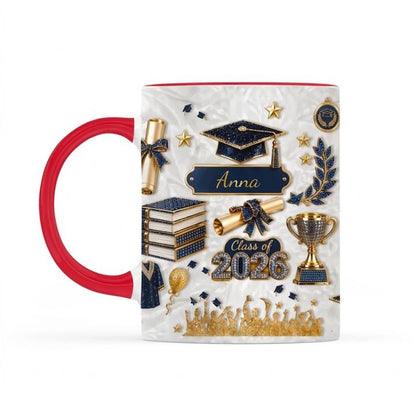 She Believed, She Achieved Personalized Accent Mug, Custom Name Graduation 3D Effect Mug, Class Of 2026, Graduation Mug Gift, c128PdWa