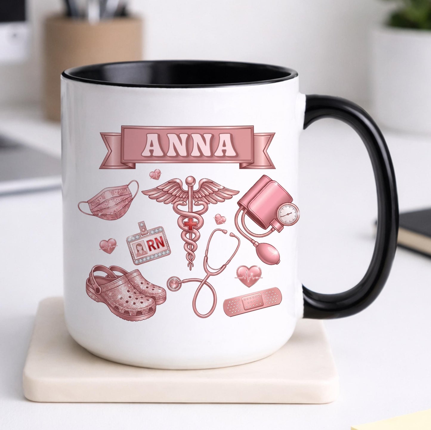 Personalized RN Life Mug, 3D Effect Medical Design, Nurse Appreciation Gift