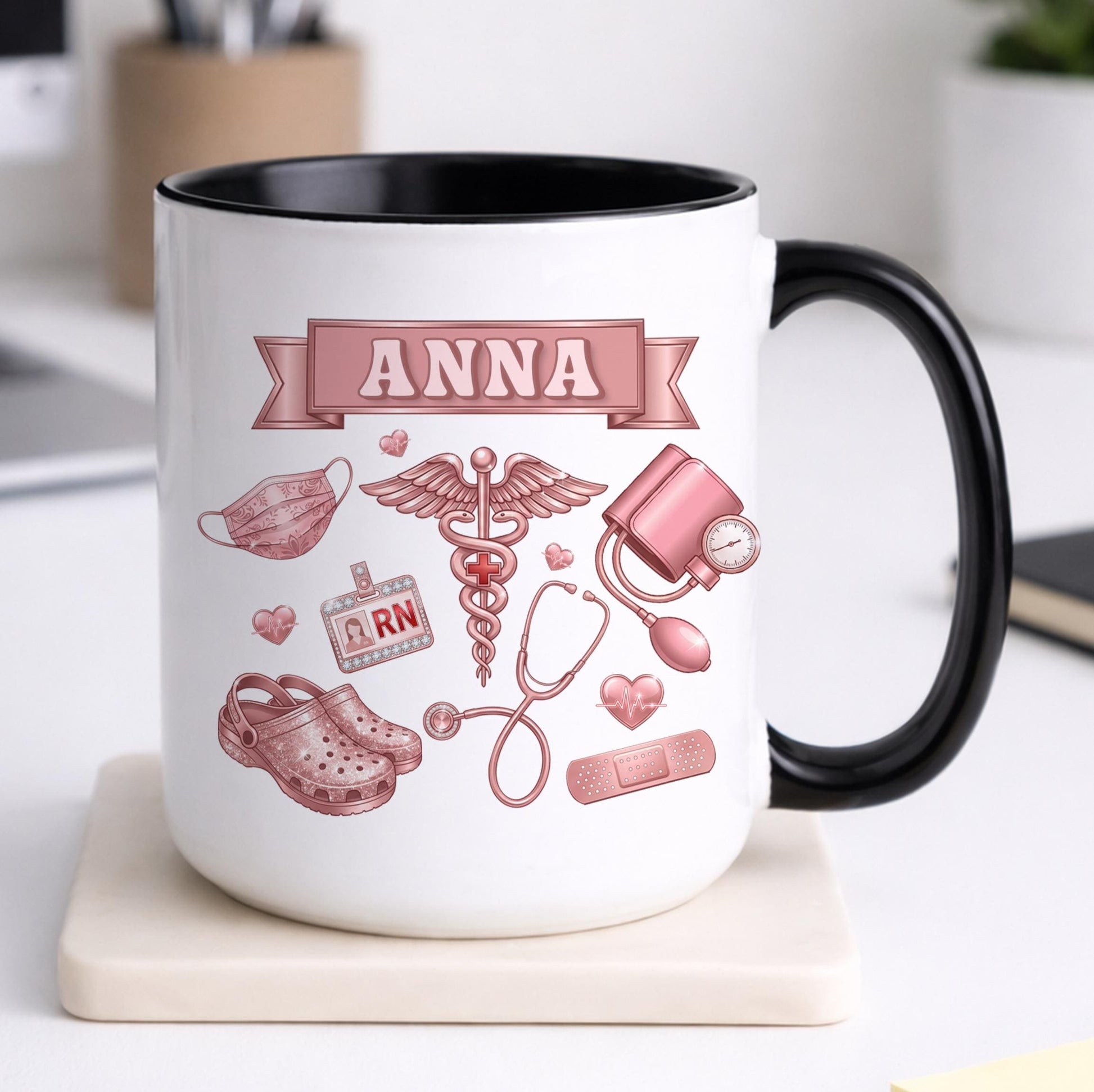 Personalized RN Life Mug, 3D Effect Medical Design, Nurse Appreciation Gift