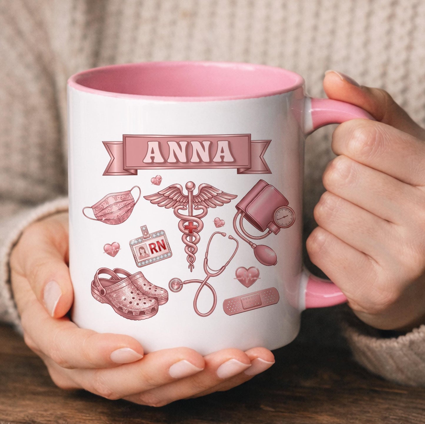 Personalized RN Life Mug, 3D Effect Medical Design, Nurse Appreciation Gift