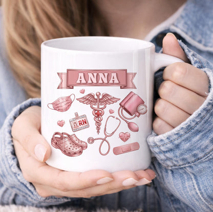 Personalized RN Life Mug, 3D Effect Medical Design, Nurse Appreciation Gift