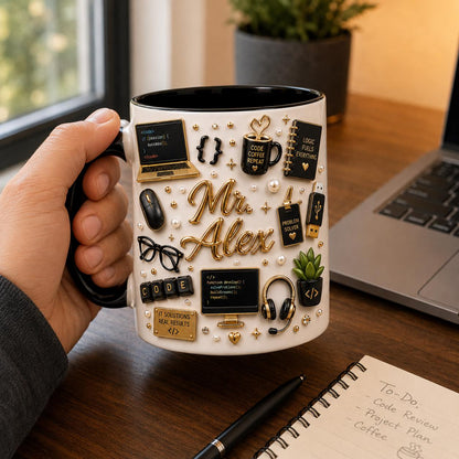 Custom Software Engineer Mug with Name, Personalized Programmer Gift, 3D Look Coder Coffee Cup, IT Professional Gift for Him