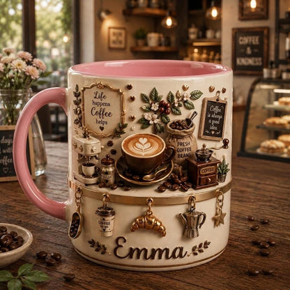 Personalized 3D Illusion Coffee Mug, Custom Name Barista Gift, Ceramic Latte Cup