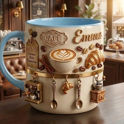 Personalized 3D Illusion Coffee Mug, Custom Name Barista Gift, Ceramic Latte Cup