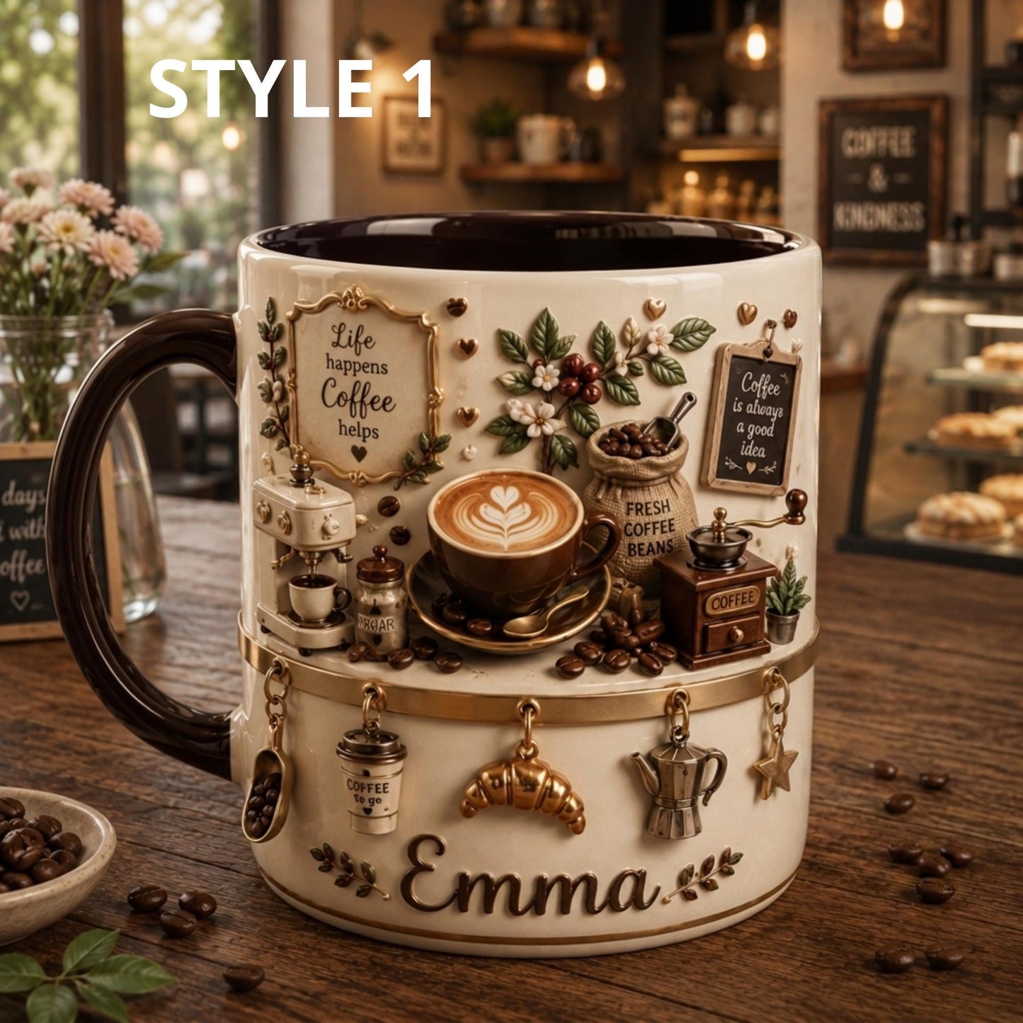 Personalized 3D Illusion Coffee Mug, Custom Name Barista Gift, Ceramic Latte Cup
