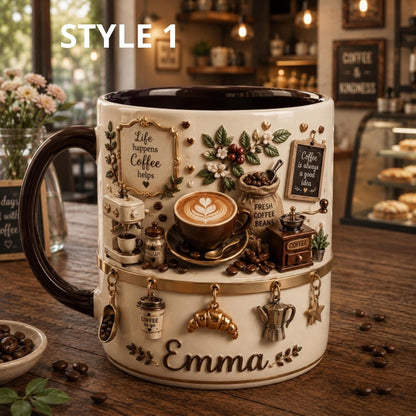 Personalized 3D Illusion Coffee Mug, Custom Name Barista Gift, Ceramic Latte Cup