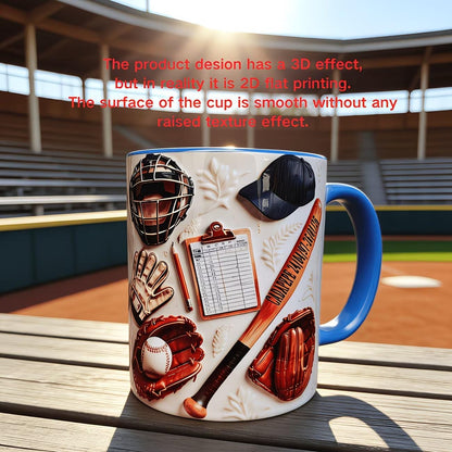 Personalized Baseball Lovers 3D Effect Mug, Gift For Sports Fan, Game Day Gift, Baseball Equipment Coffee Cup, Fathers Day, Valentine's Day
