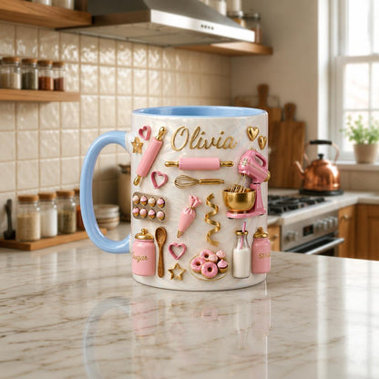 Personalized Baking Mug, Custom Baker Gift, Bakery Theme Coffee Cup, Mom Kitchen Decor
