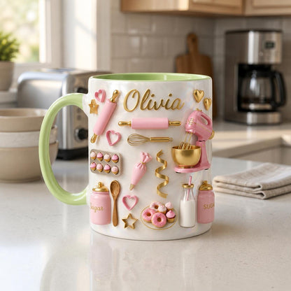 Personalized Baking Mug, Custom Baker Gift, Bakery Theme Coffee Cup, Mom Kitchen Decor