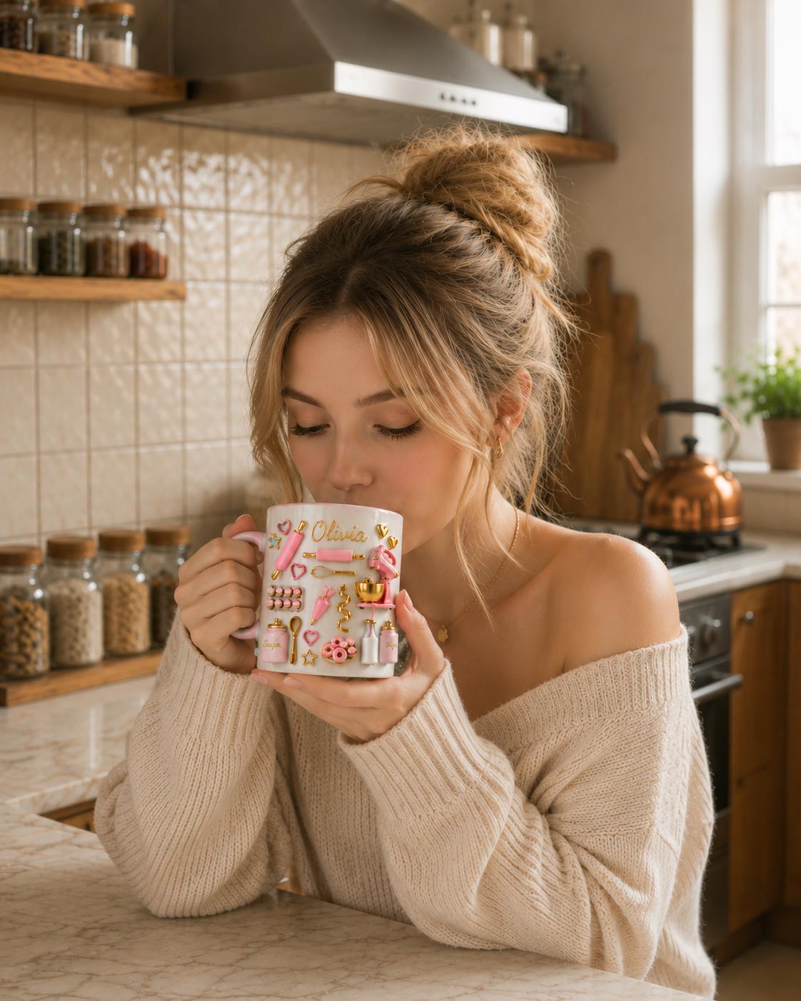 Personalized Baking Mug, Custom Baker Gift, Bakery Theme Coffee Cup, Mom Kitchen Decor