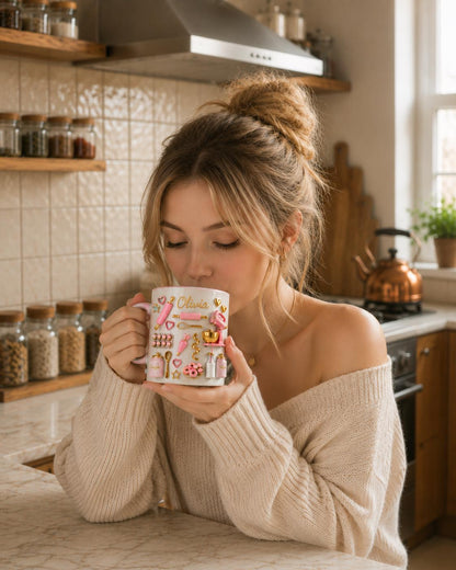 Personalized Baking Mug, Custom Baker Gift, Bakery Theme Coffee Cup, Mom Kitchen Decor