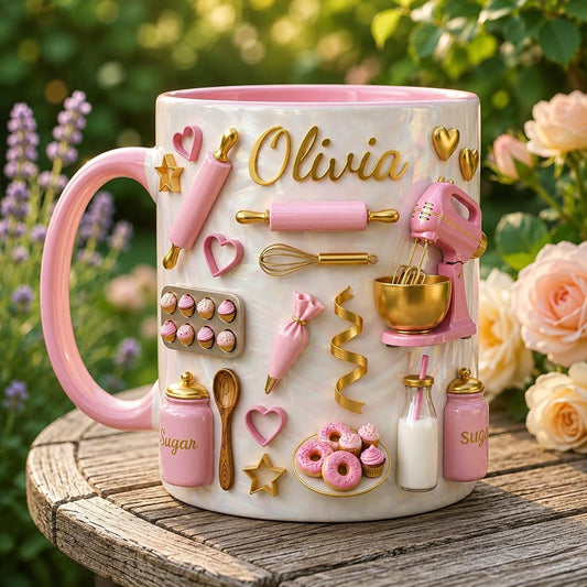 Personalized Baking Mug, Custom Baker Gift, Bakery Theme Coffee Cup, Mom Kitchen Decor