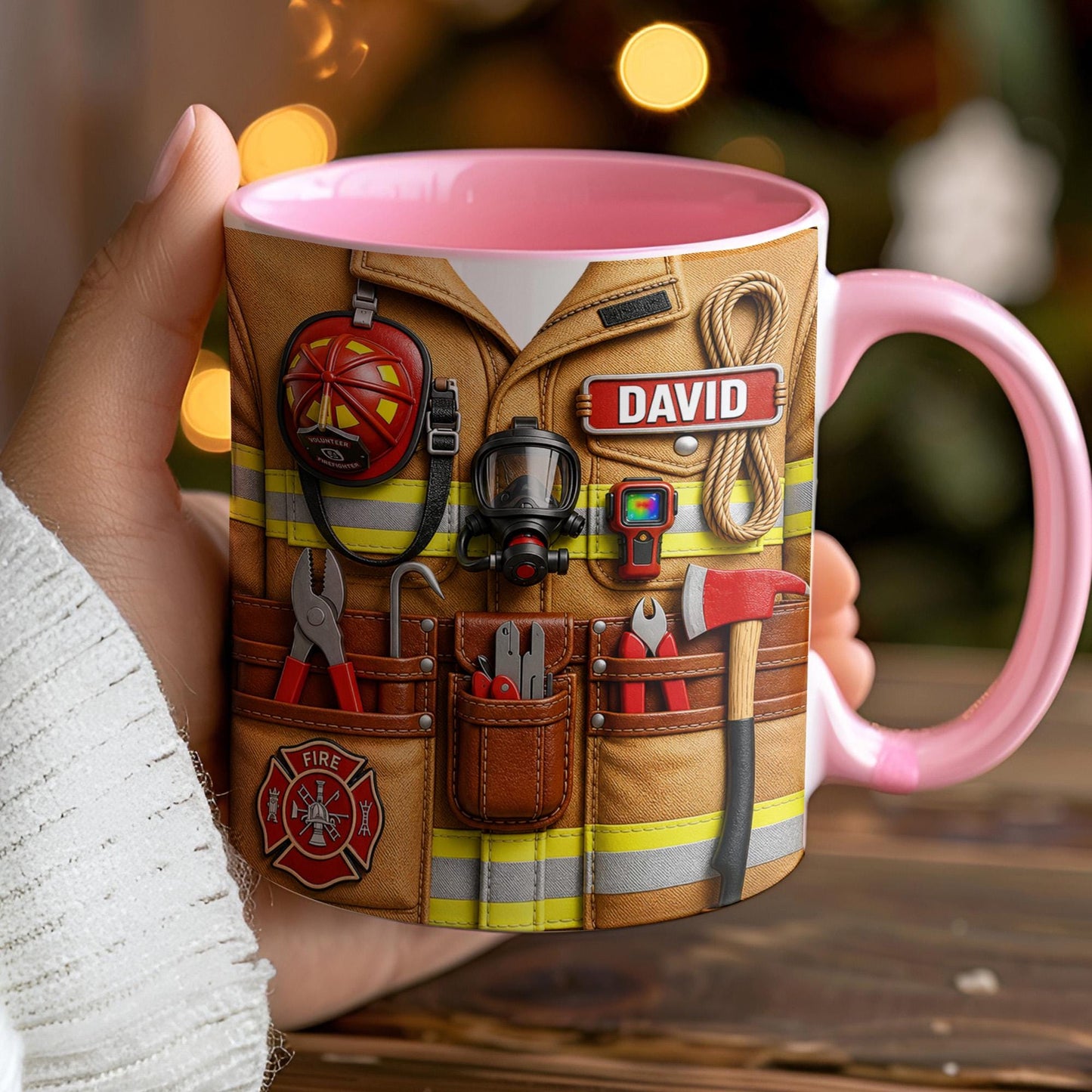 Custom Firefighter Personalized Accent Mug, Gift For Firemen, Father's Day Mug Gift For Dad, Firefighter Dad Mug, First Responder Mug
