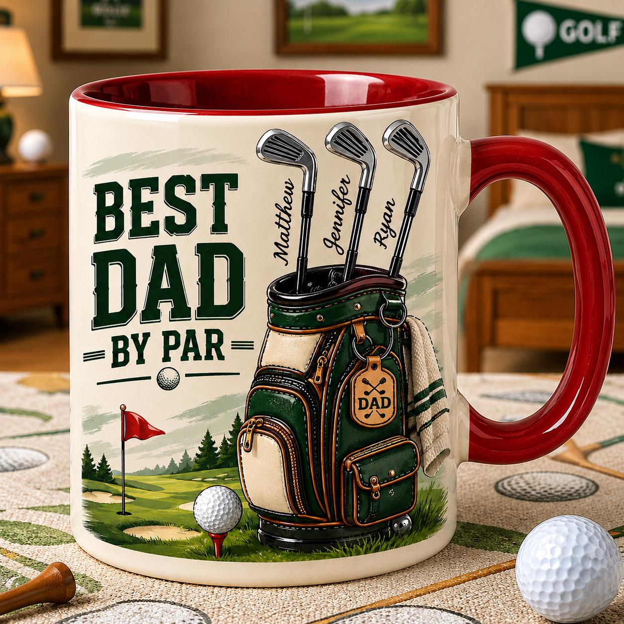 Personalized Best Dad By Par 3D Inflated Effect Mug, Gift For Dad Daddy, Golf Lovers, Golf Dad Mug, Father's Day Gift For Him