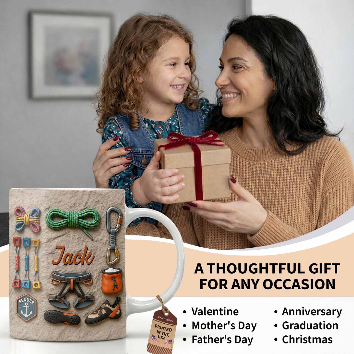 Custom Rock Climber Ceramic Coffe Mug ,Father's Day Gift For Dad From Daughter, 3D Effect Cup ,Birthday Christmas Utility Adventure Gift