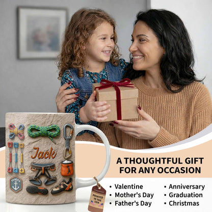 Custom Rock Climber Ceramic Coffe Mug ,Father's Day Gift For Dad From Daughter, 3D Effect Cup ,Birthday Christmas Utility Adventure Gift