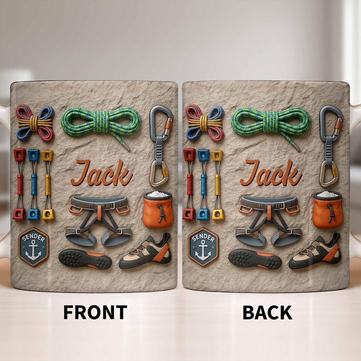 Custom Rock Climber Ceramic Coffe Mug ,Father's Day Gift For Dad From Daughter, 3D Effect Cup ,Birthday Christmas Utility Adventure Gift