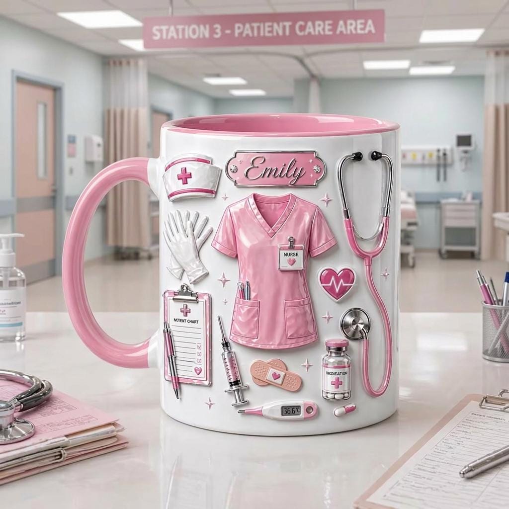 Personalized Nurse Life Embossed Mug, Custom Name Coffee Cup, Nurse Gift, Medical Staff Mug