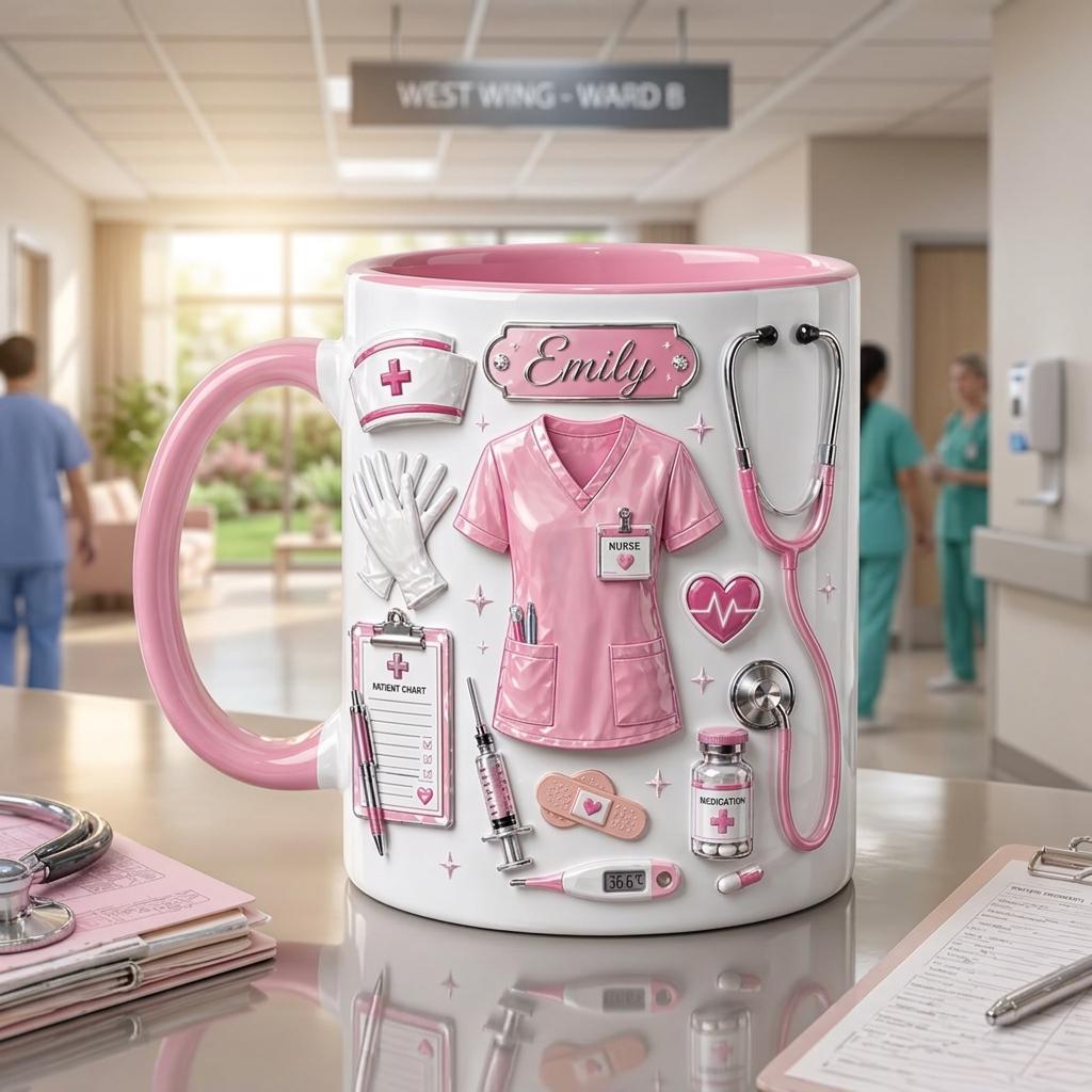 Personalized Nurse Life Embossed Mug, Custom Name Coffee Cup, Nurse Gift, Medical Staff Mug