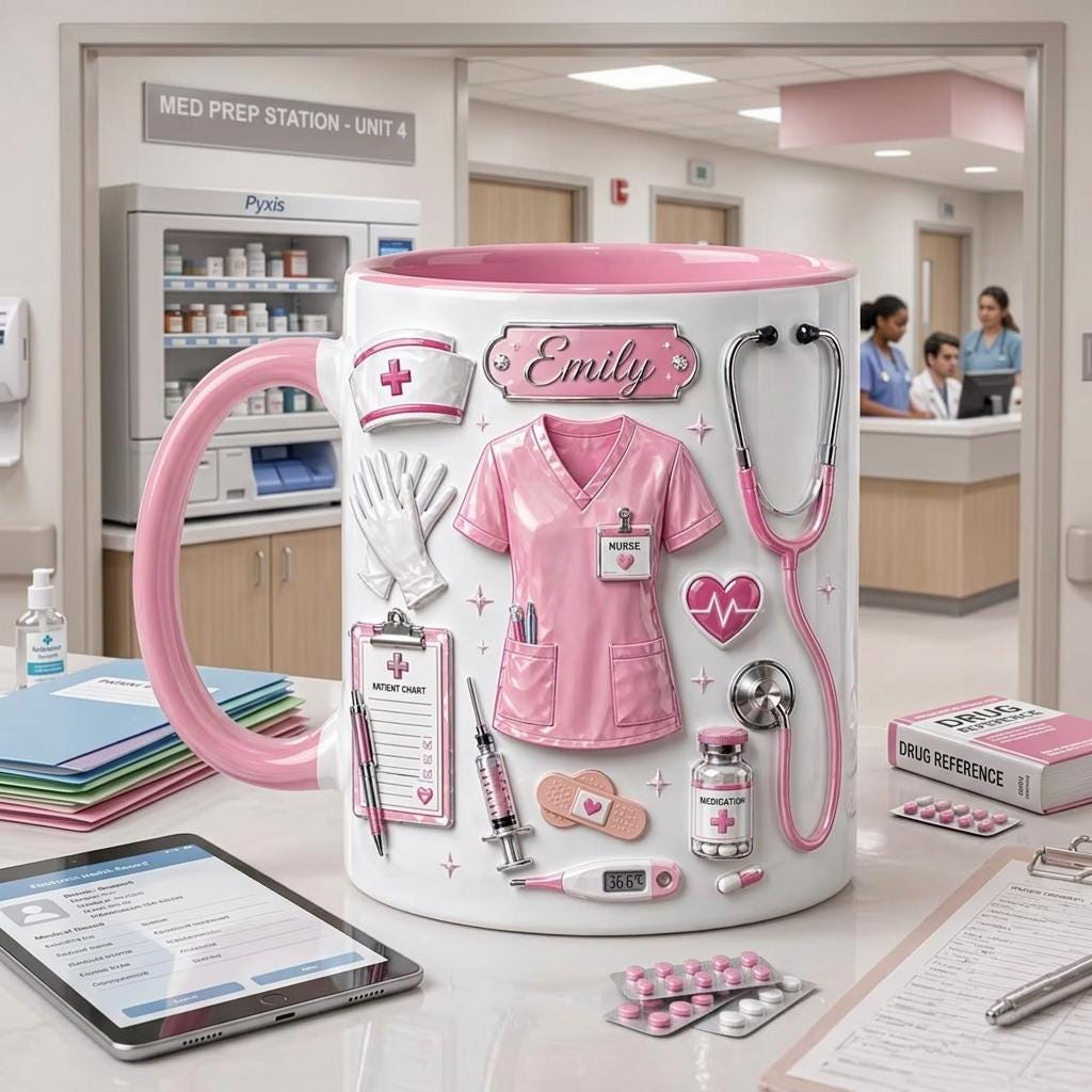 Personalized Nurse Life Embossed Mug, Custom Name Coffee Cup, Nurse Gift, Medical Staff Mug