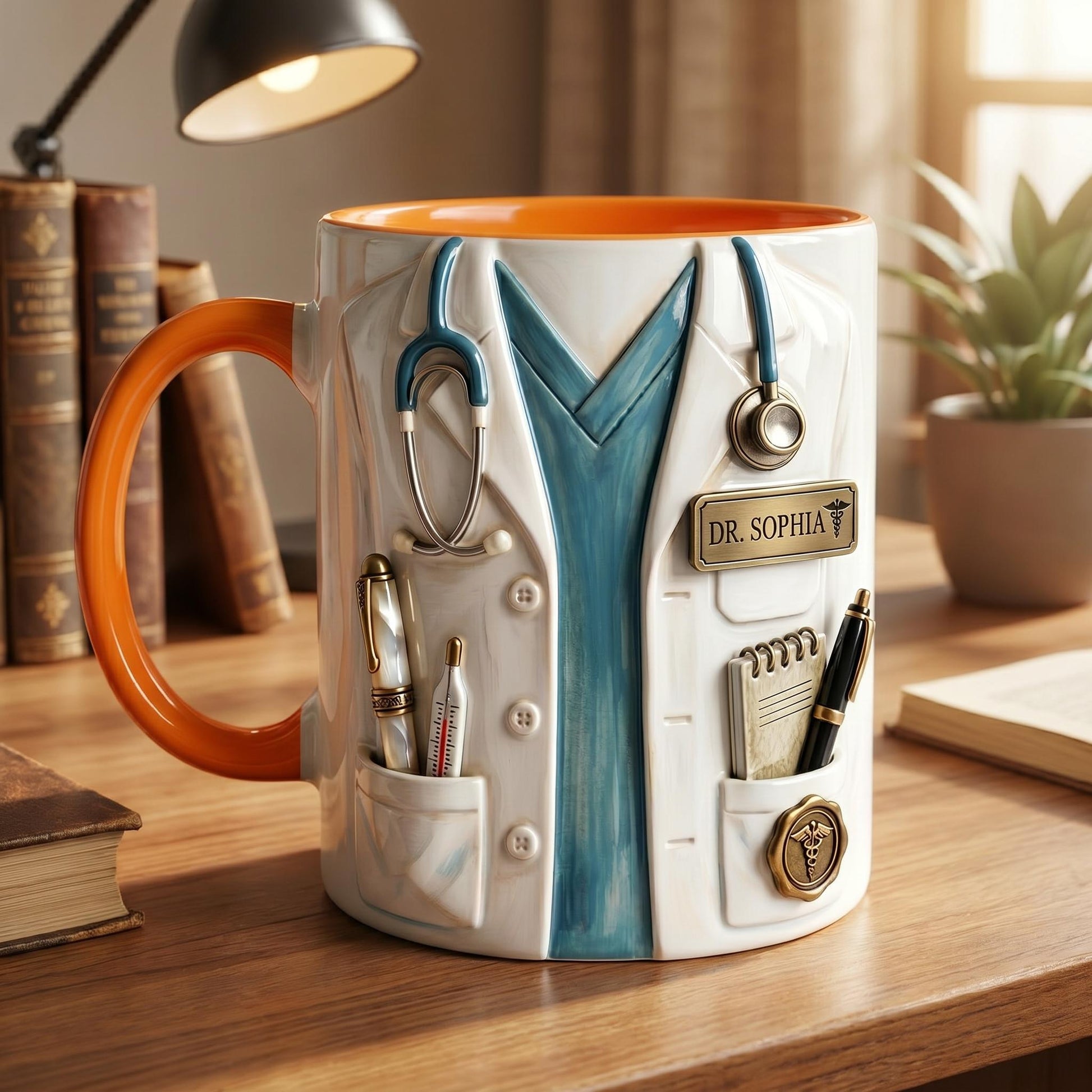 Personalized Doctor Mug, Custom Name Medical Coffee Cup, Faux 3D Stethoscope Design