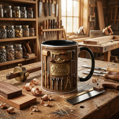 Woodworking Mug 3D, Custom Name 3D Accent Mug, Faux 3D Mug