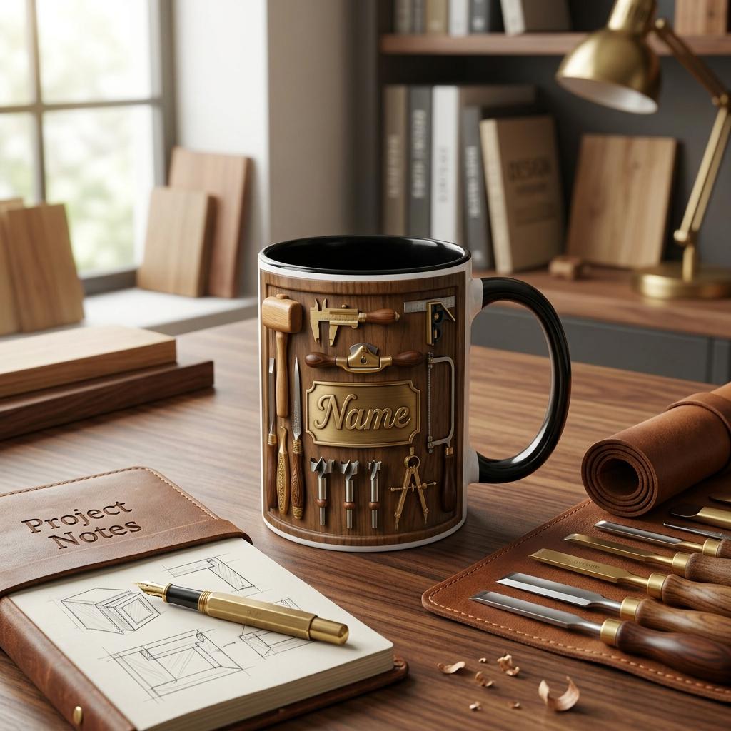 Woodworking Mug 3D, Custom Name 3D Accent Mug, Faux 3D Mug