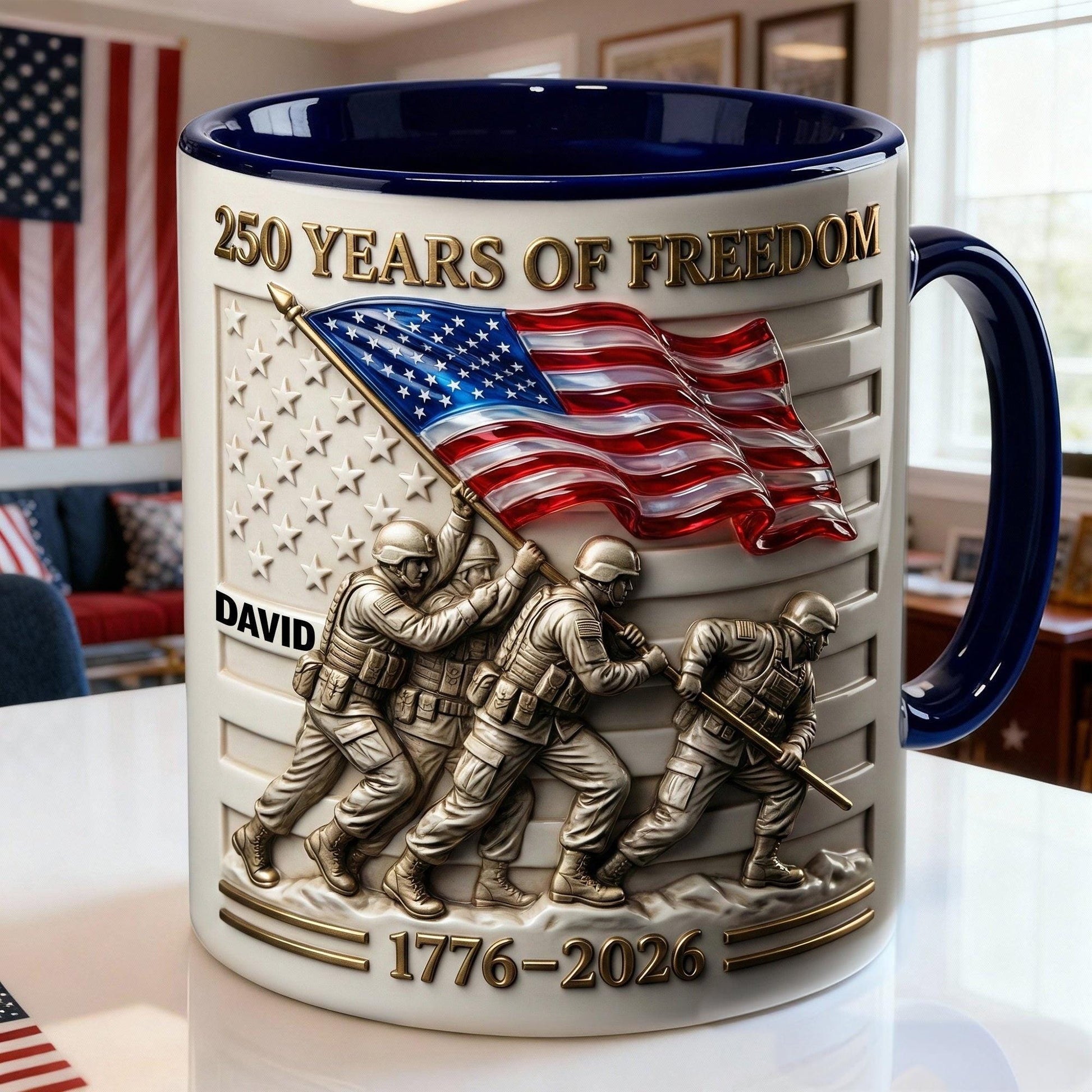 Personalized 250 Years Of Freedom Mug, Custom Veteran Gift, Patriotic USA Coffee Mug, America 250th Anniversary Cup 1776-2026