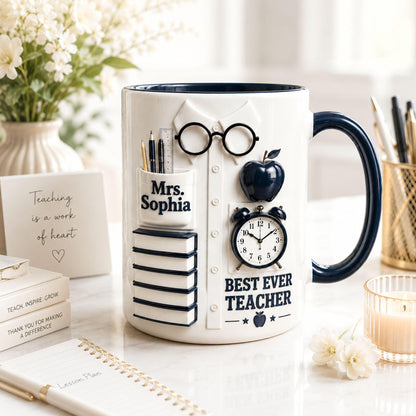 Personalized Teacher Appreciation 3D Coffee Mug, Custom Best Ever Teacher Coffee Mug, Teacher Appreciation Gift, Back To School Gift