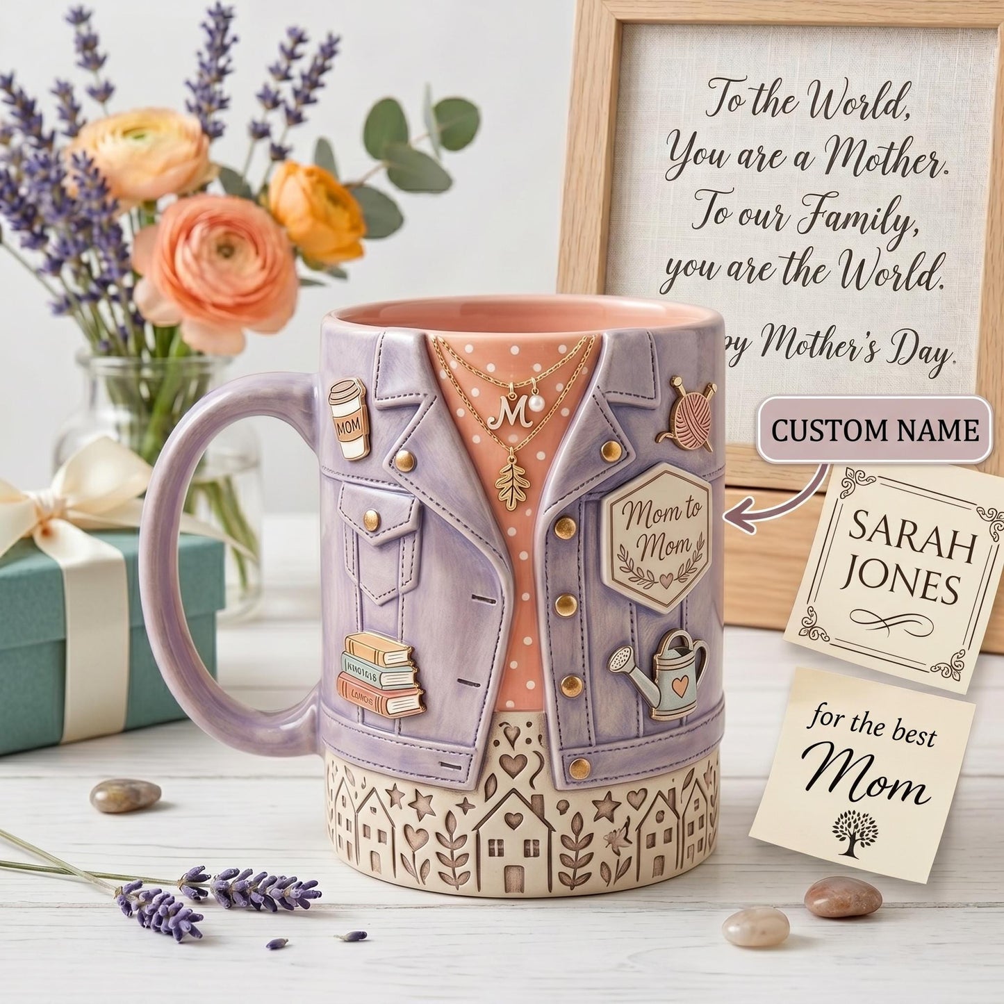 Custom Mom To Mom Mug, Personalized Mothers Day Gift, 3D Effect Denim Jacket Coffee Cup, Gift For Best Mom, Cute Birthday Gift For Mother