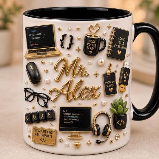 Custom Software Engineer Mug with Name, Personalized Programmer Gift, 3D Look Coder Coffee Cup, IT Professional Gift for Him