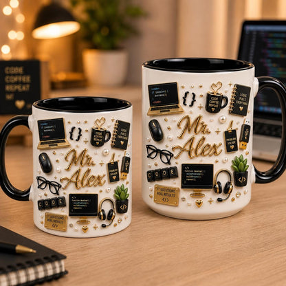 Custom Software Engineer Mug with Name, Personalized Programmer Gift, 3D Look Coder Coffee Cup, IT Professional Gift for Him
