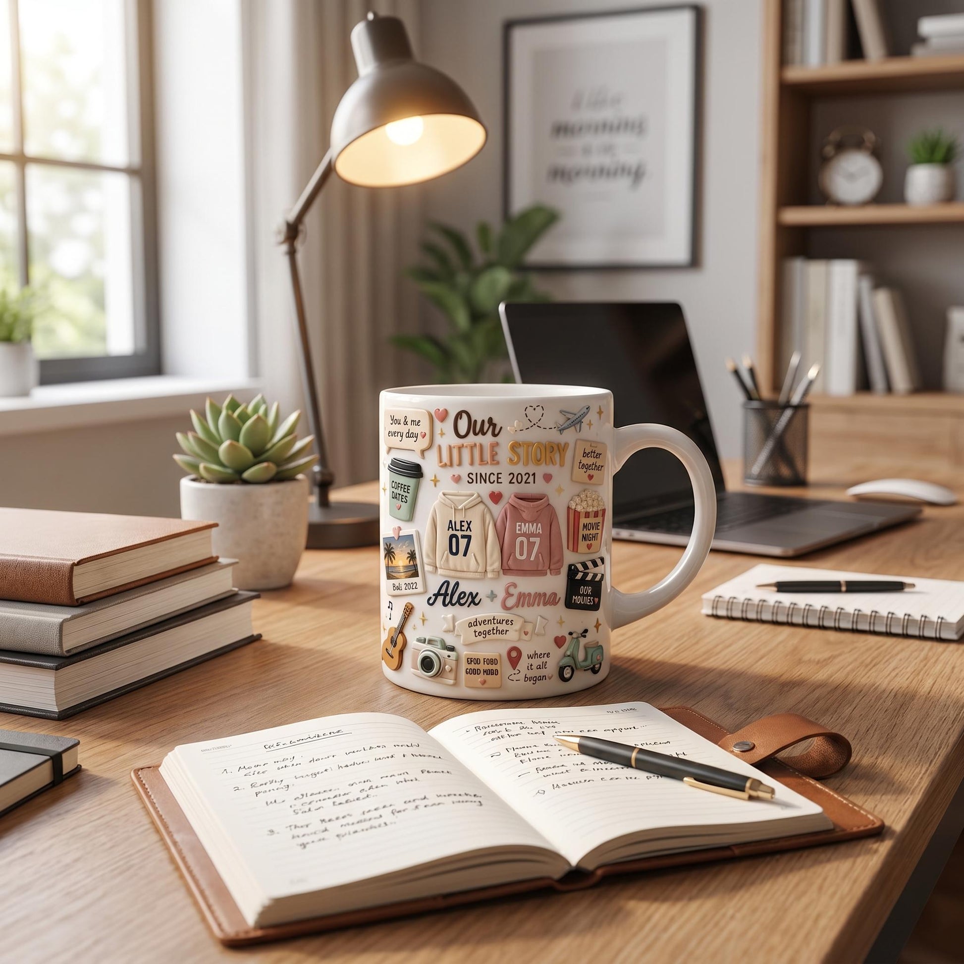 Custom 3D Effect Love Story Mug, Christmas Gift for Boyfriend Girlfriend, Personalized Couple Anniversary Cup, 3D Inflated Memory Scrapbook