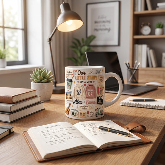 Custom 3D Effect Love Story Mug, Christmas Gift for Boyfriend Girlfriend, Personalized Couple Anniversary Cup, 3D Inflated Memory Scrapbook