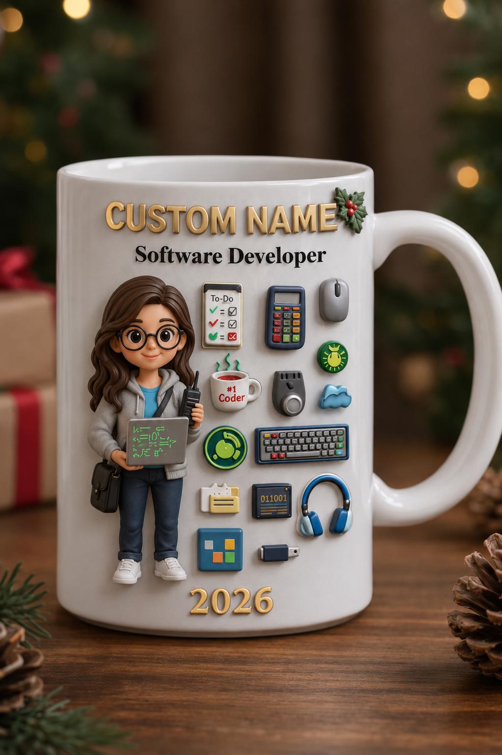 Personalized Software Developer Mug 3D Embossed Coffee Mug, Custom Programmer Gift, Coder Mug, Software Engineer Cup