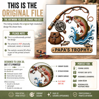 Fishing Mug for Dad, Fishing Lover Gift for Dad Coffee Mug Personalized Papa's Trophy Dad Husband, Camping and Hiking Outdoors Gifts