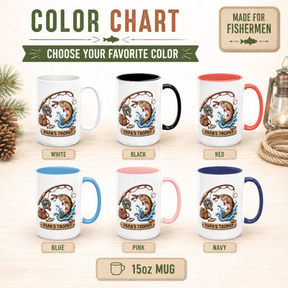 Fishing Mug for Dad, Fishing Lover Gift for Dad Coffee Mug Personalized Papa's Trophy Dad Husband, Camping and Hiking Outdoors Gifts