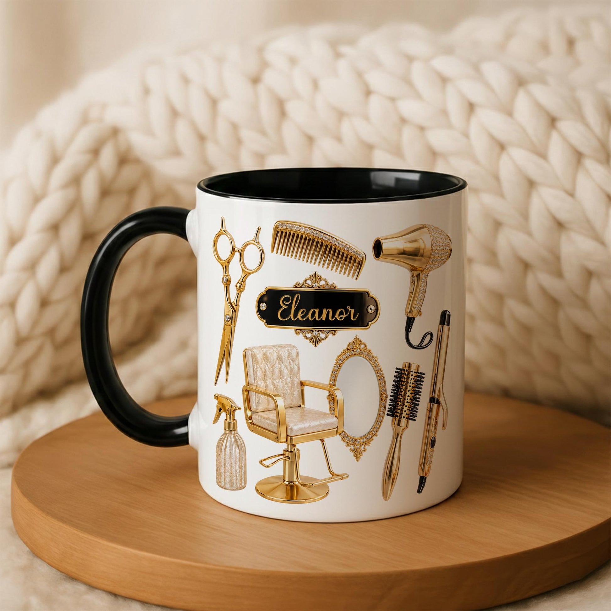 Personalized Hairstylist Mug Custom Name, Hairdresser Appreciation Gift, Gold Hair Stylist Coffee Cup Salon Owner Cosmetology Graduation