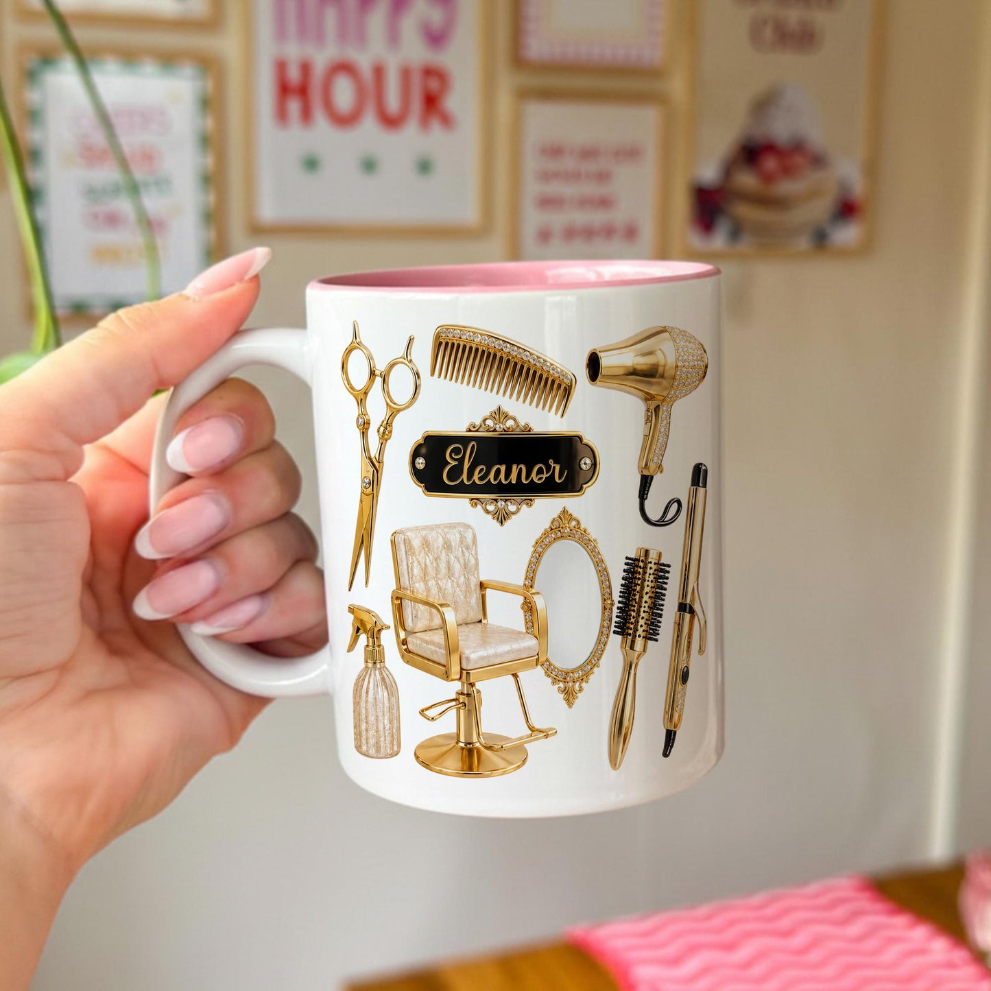 Personalized Hairstylist Mug Custom Name, Hairdresser Appreciation Gift, Gold Hair Stylist Coffee Cup Salon Owner Cosmetology Graduation