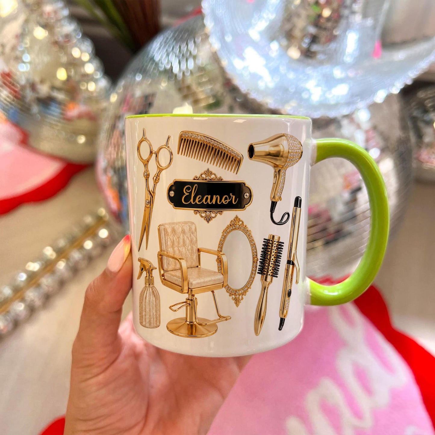 Personalized Hairstylist Mug Custom Name, Hairdresser Appreciation Gift, Gold Hair Stylist Coffee Cup Salon Owner Cosmetology Graduation